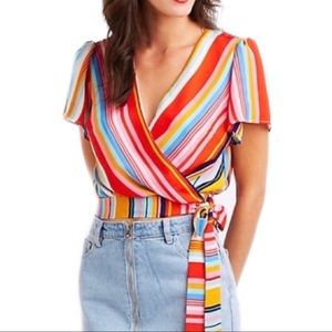 Charlotte Russe Colorful Stripe Tie Shirt